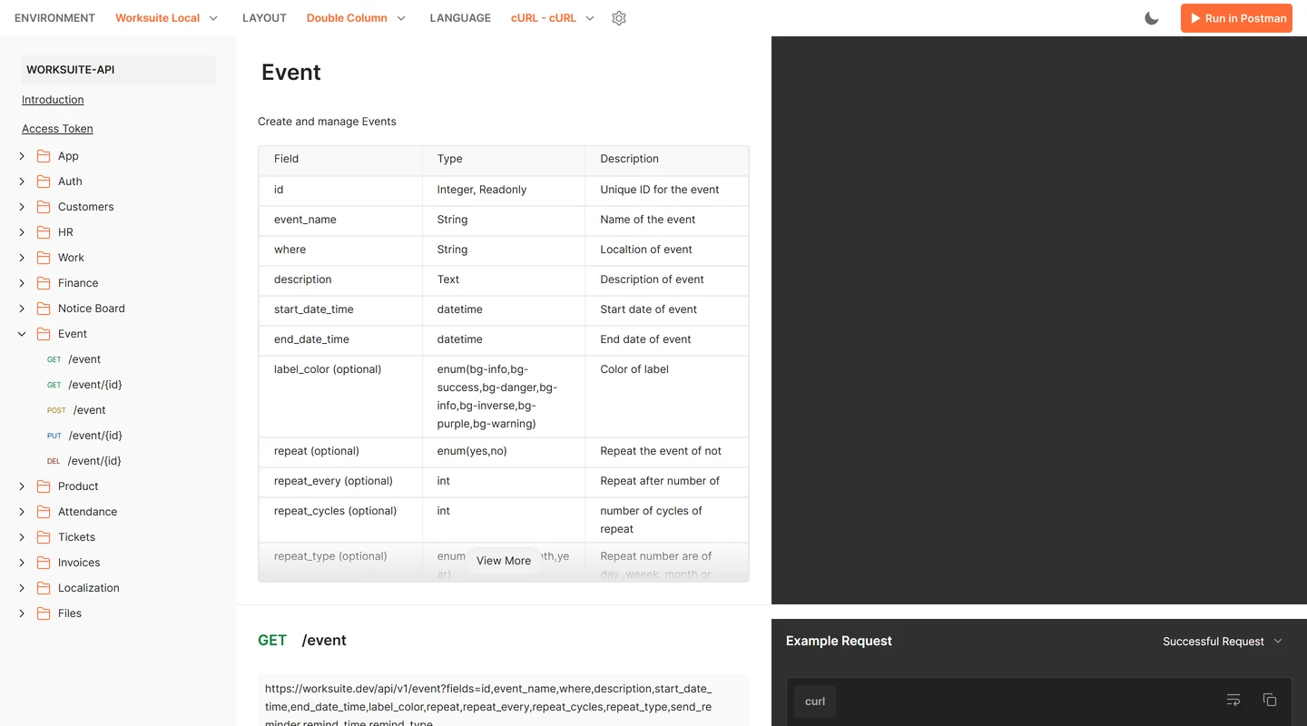ماژول RestAPI کامل Worksuite CRM - اتصال به تمامی سامانه ها 17 رویدادها در مازول Rest API